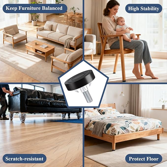 Adjustable Leveling Feet: 24pcs, M6 T-Nuts & Floor Protectors, Heavy Duty Furniture Levelers for Cabinets,Sofa,Tables,Chairs on Hardwood/Tile/Carpet - Image 6