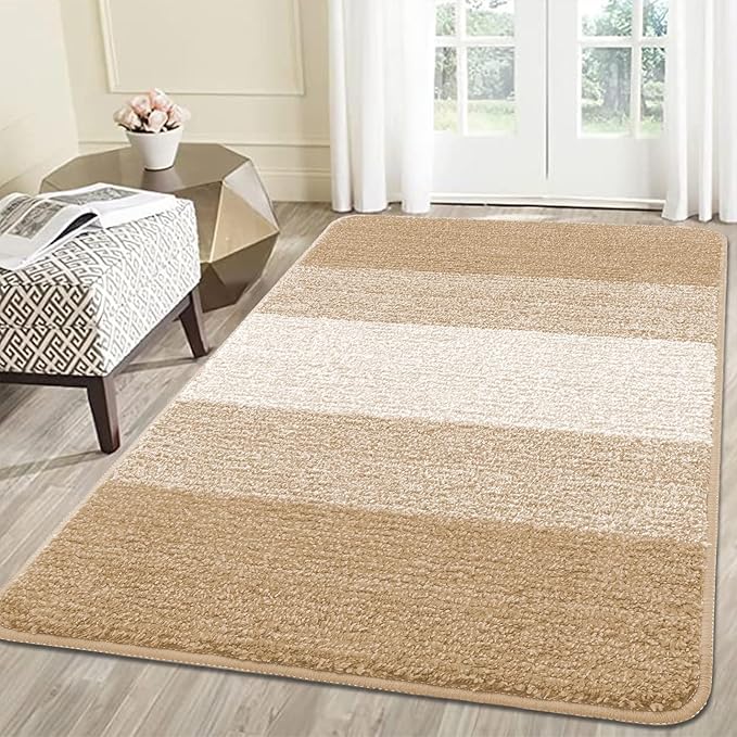 Smiry Dog Door Mat for Muddy Paws, Absorbs Moisture and Dirt, Low-Profile Entryway Mat with Non-Slip Backing, Entry Indoor Outdoor Doormat for Inside Floor (59x35 Inches, Beige, Striped) by Smiry