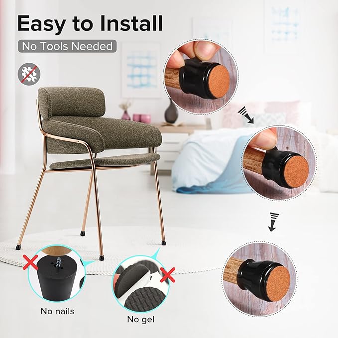 24PCS Upgraded Silicone Chair Leg Floor Protectors for Hardwood Floors, Furniture Sliders for Chair Legs, Felt Bottom Furniture Pads, Anti-Slip Round&Square Cap Covers to Scratch and Reduce Noise - Image 5