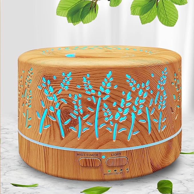 Diffusers for Essential Oils Large Room,600ml Essential Oil Diffusers for Home,Waterless Auto Off 7 Colors Changed 3 Mist Modes,Cool Mist Humidifiers for House Bedroom Decor,Gifts,Light Wood by Roonbo