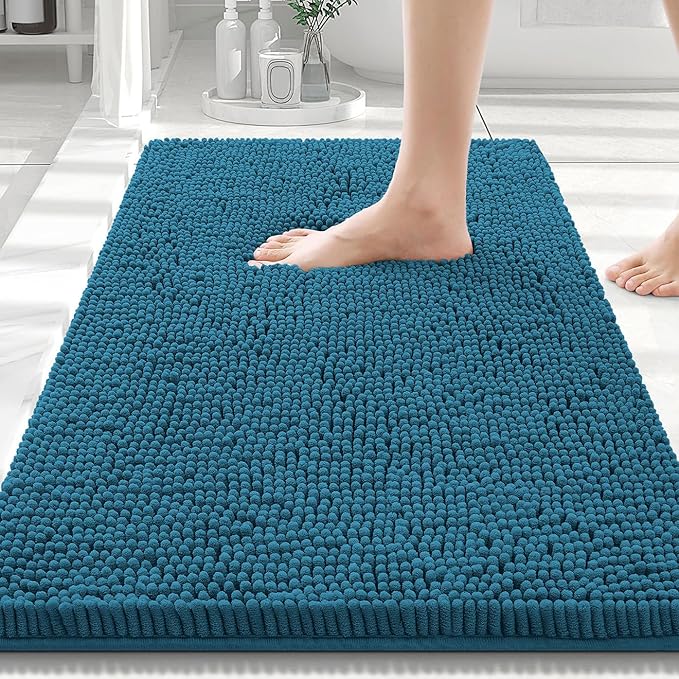 Smiry Luxury Chenille Bathroom Rugs 30x20, Extra Soft and Absorbent Shaggy Bath Mat, Machine Washable, Non-Slip Plush Carpet Runner for Tub, Shower, and Floor, Home Decor Accessories, Peacock Blue by Smiry