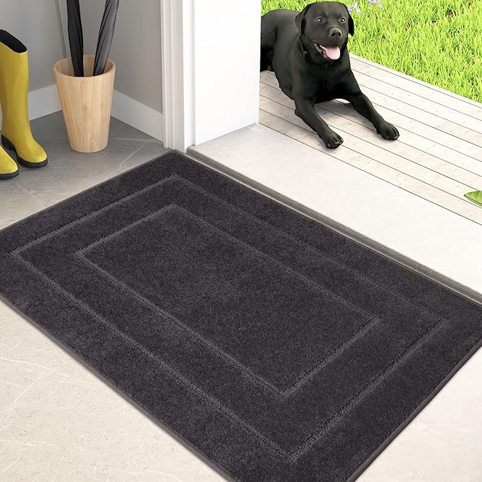 PURRUGS Dirt Trapping Door Mat 20" x 31.5", Non-Slip/Skid Machine Washable Entryway Rug, Dog Doormat, Super Absorbent Welcome Mat for Muddy Wet Shoes and Paws, Charcoal by PURRUGS