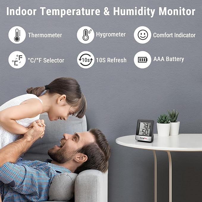 TempPro TP49 3 Pieces Digital Hygrometer Indoor Thermometer Humidity Meter Mini Hygrometer Thermometer with Temperature and Humidity Monitor Room, Black (Previously ThermoPro) - Image 2