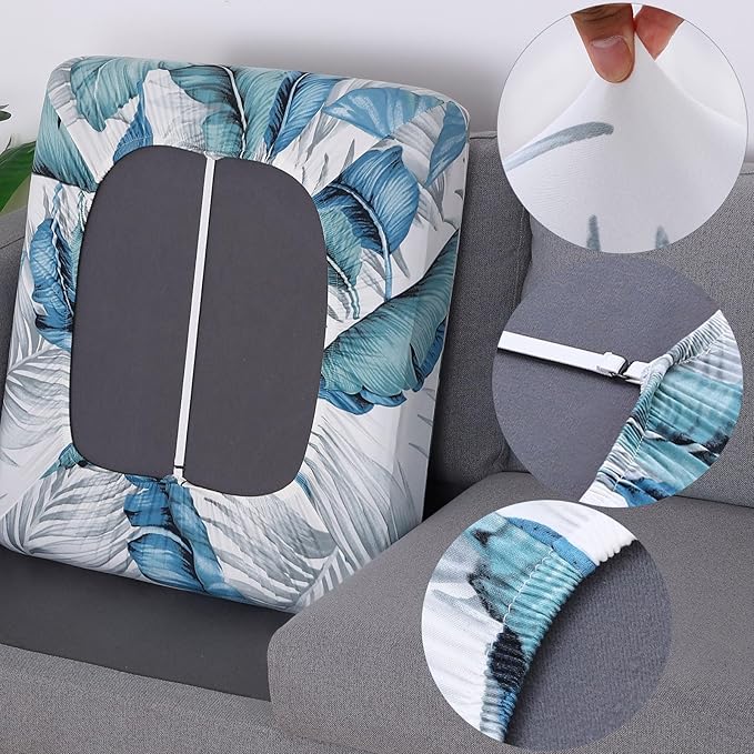 Fuloon Sofa Cushion Covers, Stretch Printed Seat Cushion Cover Couch Seat Slipcovers Washable Furniture Protector for Armchair Loveseat Sofa (Floral Gray-Blue, 2 PCS) - Image 3