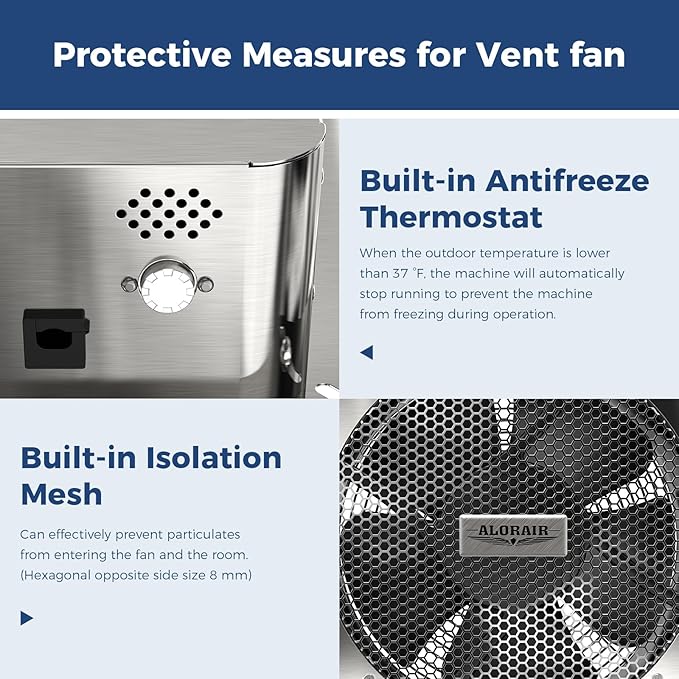 ALORAIR 780CFM Crawlspace Ventilation Fan with Humidistat, IP55 Rated Basement Stainless Steel Exhaust Fan, Built-In Isolation Net 9.13 Inch Foundation Vent Fan for Crawl Space,Garage,Attic,Grow Tent - Image 3