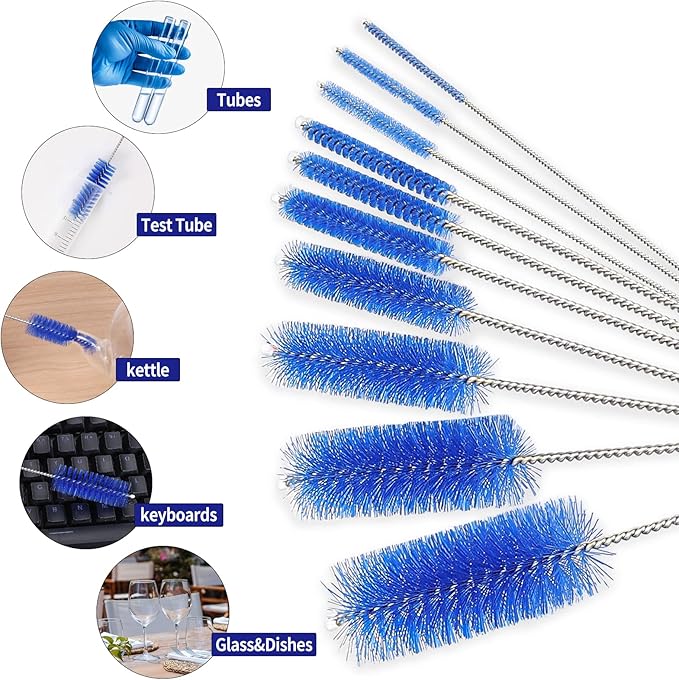 CiaraQ Bottle Cleaning Brushes, 8 Inch Nylon Tube Brush Set, Cleaner for Narrow Neck Bottles Cups with Hook, Set of 10pcs. - Image 2
