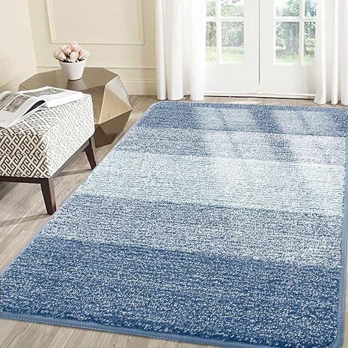 Smiry Dog Door Mat for Muddy Paws, Absorbs Moisture and Dirt, Low-Profile Entryway Mat with Non-Slip Backing, Entry Indoor Outdoor Doormat for Inside Floor (71x47 Inches, Light Blue, Striped) by Smiry