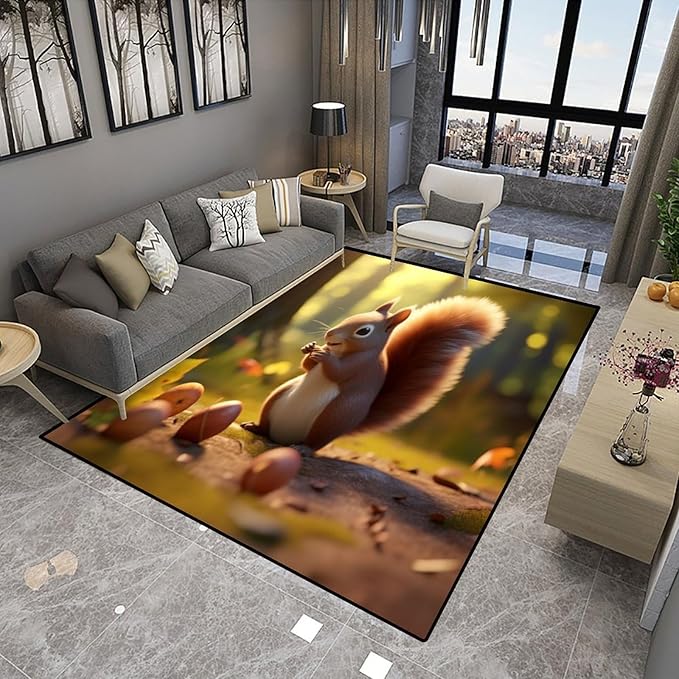Rug, Squirrel in The Sun Pattern Printing Anti-Slip Backing Area Rugs Stain Resistant Washable Accent Rugs Non Shedding Floor Carpet for Living Room Bedroom, 72 x 108 Inch - Image 4