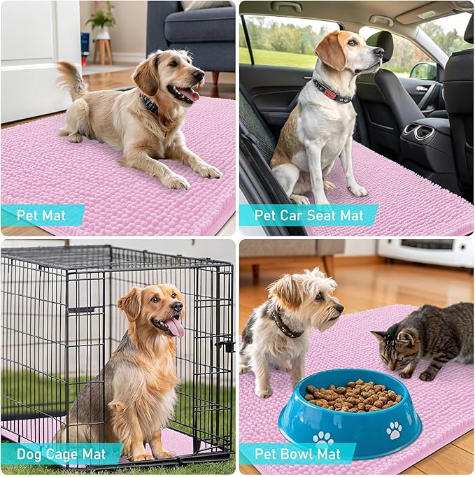 OLANLY Dog Door Mat for Muddy Paws 47x17, Absorbs Moisture and Dirt, Absorbent Non-Slip Washable Doormat, Quick Dry Chenille Mud Mat for Dogs, Entry Indoor Entryway Carpet for Inside Floor, Pink - Image 7