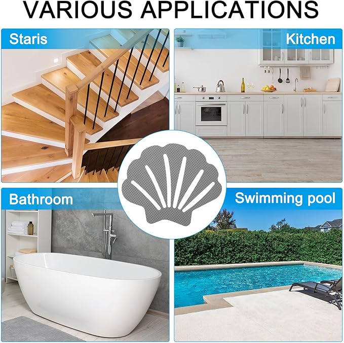 PATIKIL 12 Pcs Non Slip Bathtub Stickers, Anti Slip Shower Stickers Bathroom Shower Floor Decals Sea Shell Shape Cute Treads Tubs, Gray - Image 5