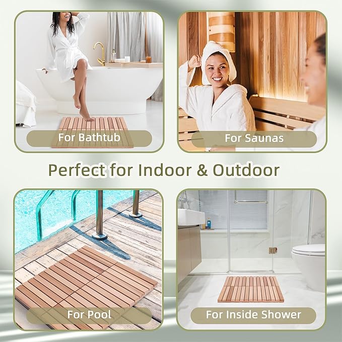 bingaai Cedar Wood Shower Mat, Cedar Wooden Bath Mats, 30" Square Mat, Foldable Wood Bath Mat Non-Slip for Bathroom Bathtub Spa Sauna Garden Home, Wooden Floor Mat Large for Indoor and Outdoor - Image 6