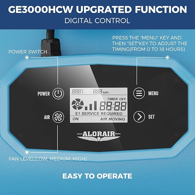 ALORAIR 4000 CFM Air Mover Blower Fan for Industrial, Floor Drying Fan, Carpet Dryer - 18 Timer, Handle Wheelkit, Digital Control, Carpet Buckles, for Water Damage Restoration and Plumbing - GE4000HCW - Image 3