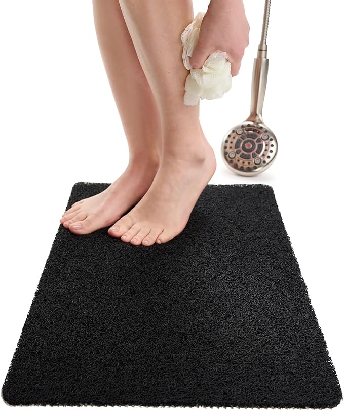ENKOSI Loofah Non-Slip Shower and Bath Mat - Soft Cushioned Comfort - No Suction Cups for Smooth or Textured Tubs - Fast Draining - Safety for Bathroom, Family, Kids, and Elderly (24x16 Black) by ENKOSI