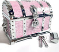 Large Double-layer Retro Metal Jewelry Chest, Pirate-style Lion Head Relief Treasure Box With Lock Women's Jewelry Storage (Oil Painting Pink Chrome) by Unknown