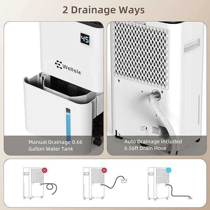 50 Pint Dehumidifier for Home, Basement with Drain Hose, 3500 Sq.Ft Dehumidifier, Ultra-Quiet for Bedroom - Intelligent Humidity Control - 24 Hour Timer. - Image 4