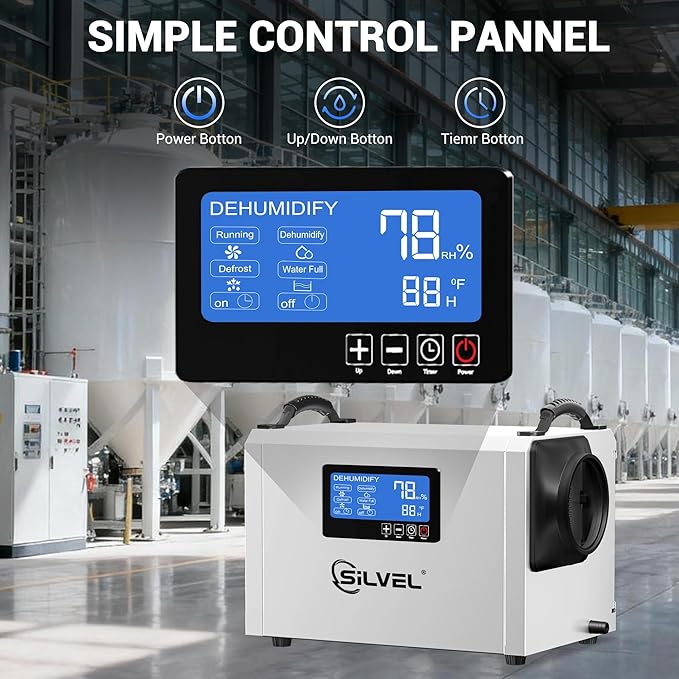 SILVEL 145 Pint Dehumidifier with Drain Hose, Commercial Compact Dehumidifier for Crawl Spaces, Basements, Industry Water Damage Unit, Large Capacity, Portable, Up to 6000 Sq.Ft, White - Image 3