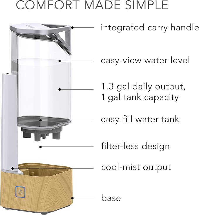 Sharper Image UHS1-SI Ultrasonic Cool Mist Humidifier, 1 Gallon, 2 Settings, Auto Shut-Off, Illuminated Touch Control, Low Water Indicator, Easy Fill Tank, 1.0 Gallon, Ash Woodgrain - Image 4
