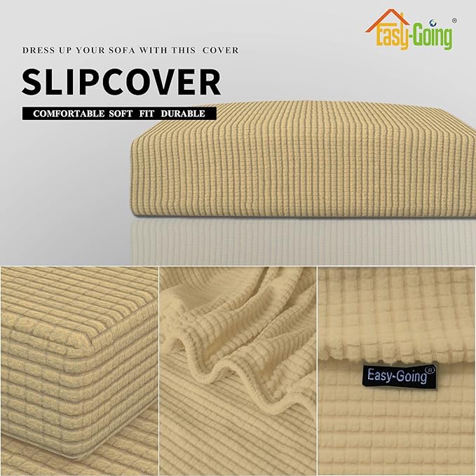 Easy-Going Stretch Cushion Cover Sofa Cushion Furniture Protector Sofa Seat Sofa slipcover Sofa Cover Soft Flexibility with Elastic Bottom(Oversized Sofa Cushion, Beige) - Image 4