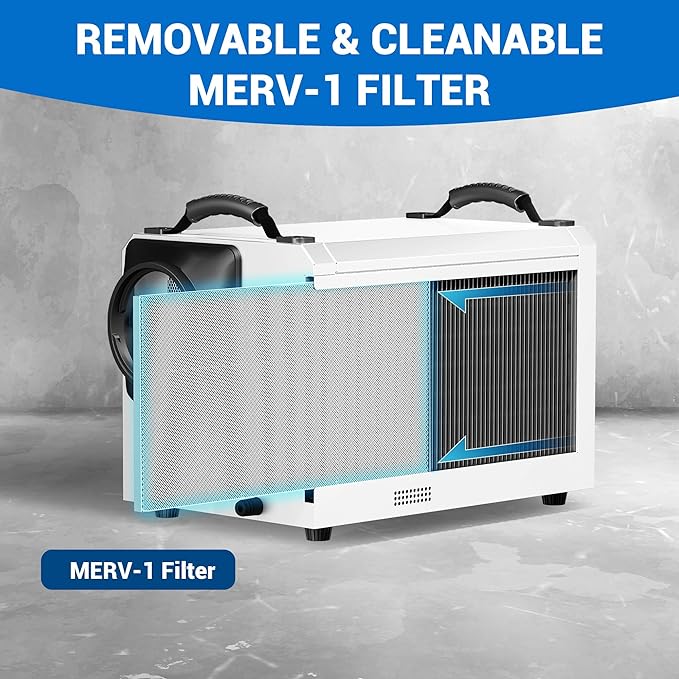 145 Pint Commercial Dehumidifier with Drain Hose for Crawl Spaces, Basements, Industry Water Damage Unit Restoration for up to 6000 Sq.Ft, Auto Defrost, Memory Starting, white(Gift Directional Wheels) - Image 7
