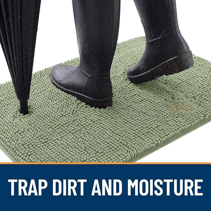 OLANLY Dog Door Mat for Muddy Paws 34x21, Absorbs Moisture and Dirt, Absorbent Non-Slip Washable Doormat, Quick Dry Chenille Mud Mat for Dogs, Entry Indoor Entryway Carpet for Inside Floor, Sage Green - Image 2