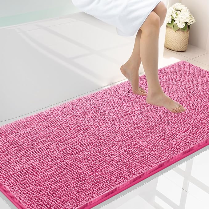 Smiry Luxury Chenille Bathroom Rugs 59x24, Extra Soft and Absorbent Shaggy Bath Mat, Machine Washable, Non-Slip Plush Carpet Runner for Tub, Shower, and Floor, Home Decor Accessories, Hot Pink by Smiry