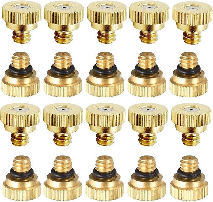 20 Pack Brass Misting Nozzles Tees, Brass Spray Nozzles for Greenhouse Landscaping Humidification, Dust Control Mist Nozzle Sprinkler for Outdoor Cooling System 0.012 Orifice (0.3 mm) 10/24 UNC Garden by RESNSTAR