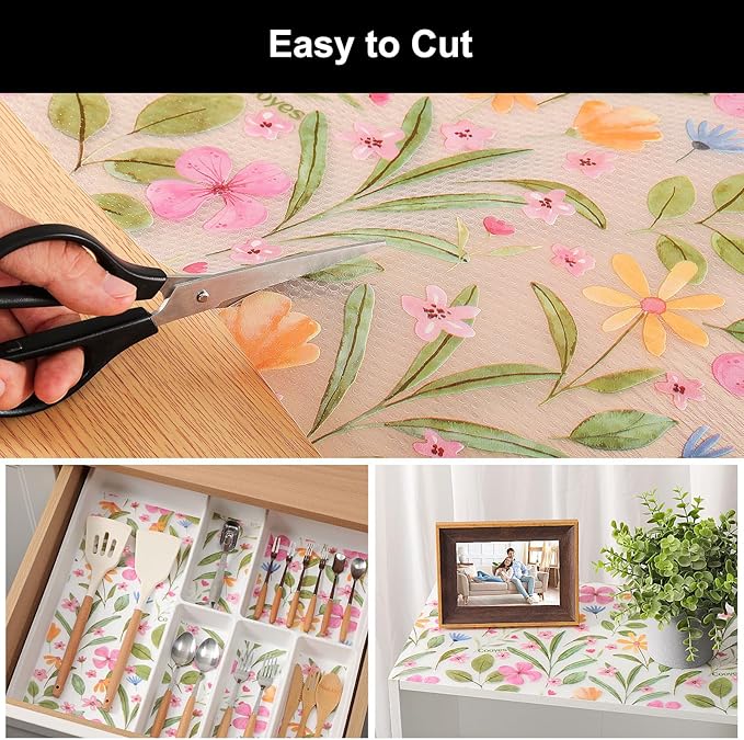 Cooyes Shelf Liner – Premium Non-Adhesive Cabinet & Drawer Liner for Kitchen – Waterproof Shelf Paper with Modern Pattern – Durable EVA Cabinet Mat – Easy to Cut （17.5" W x 360" L） - Image 7