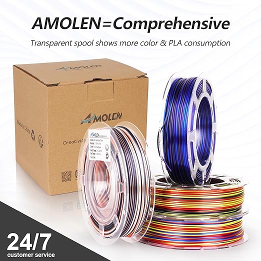 AMOLEN Silk PLA 3D Printer Filament Bundle, Shiny Multicolor Rainbow PLA Filament 1.75mm Pack, Fast Color Change PLA 3D Printing Filament for Most FDM 3D Printer, 200g X 4 Spools - Image 5