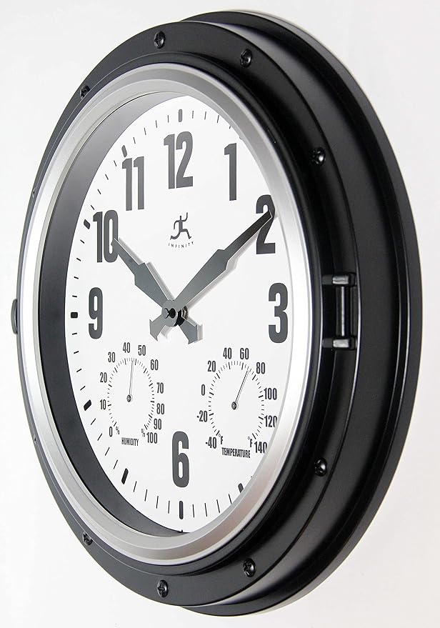 Infinity Instruments Forecaster Indoor/Outdoor Wall Clock, Thermometer, Hygrometer Combo, Stylish Durable Waterproof Weather Station for Your Home, 16 Inch, Black - Image 2
