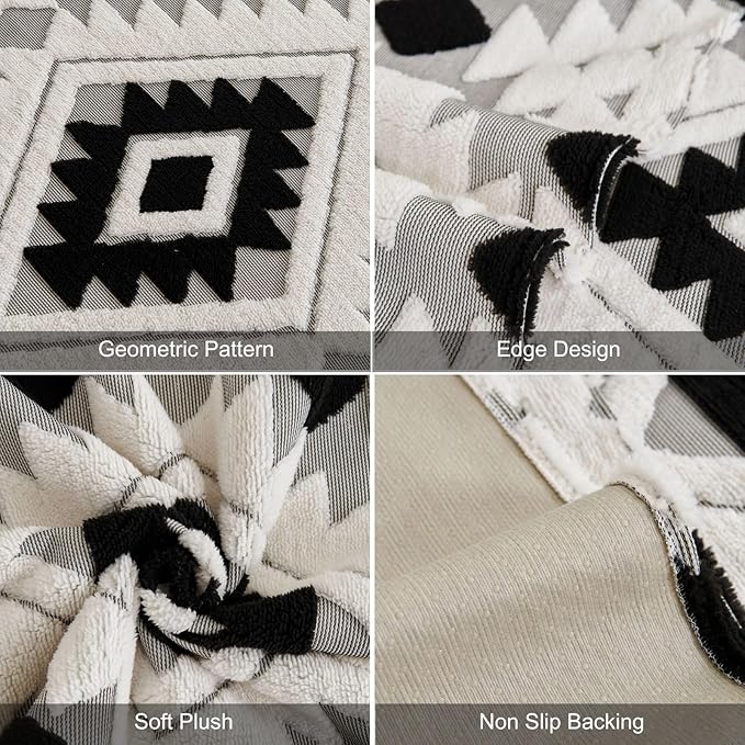 Boho Plush Couch Covers for Sofa Washable, Fuzzy Soft Couch Cover for Sectional Sofa, Non Slip Jacquard Sofa Cover Furniture Protector for Kids, Pets (Black,36"x94") - Image 8