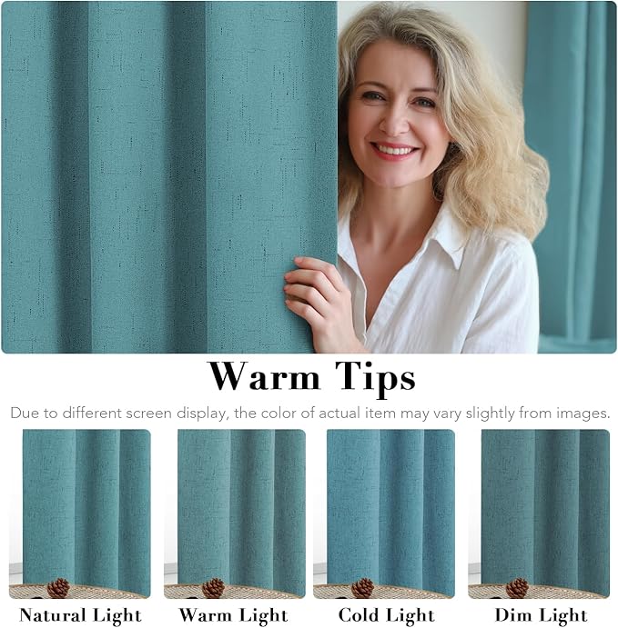 H.VERSAILTEX Primitive Linen Curtains 100% Blackout Curtain Drapes Burlap Fabric Curtains with White Thermal Insulated Liner, Grommet Top Curtain Living Room/Bedroom (2 Panels, 42 x 54 Inch, Teal) - Image 5