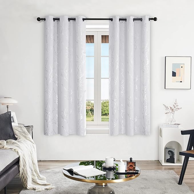Deconovo Greyish White Curtains, Room Darkening Curtain, Thermal Insulated Soundproof Drapes, Silver Branch Print, 42 x 54 Inch Long, Grommet Window Panels for Living Room Bedroom Kitchen, Set of 2 - Image 2