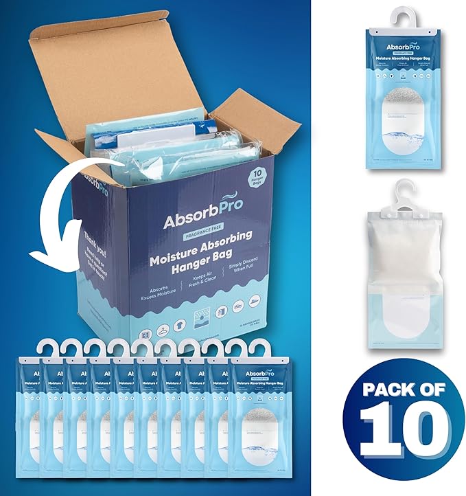 Moisture Absorbing Hanger Bag Fragrance Free - 10-Pack - 9.8 oz Hanging Dehumidifying Packs for Home, Kitchen, Bedroom, Bathroom, Closet, Rooms, Cars - Image 7