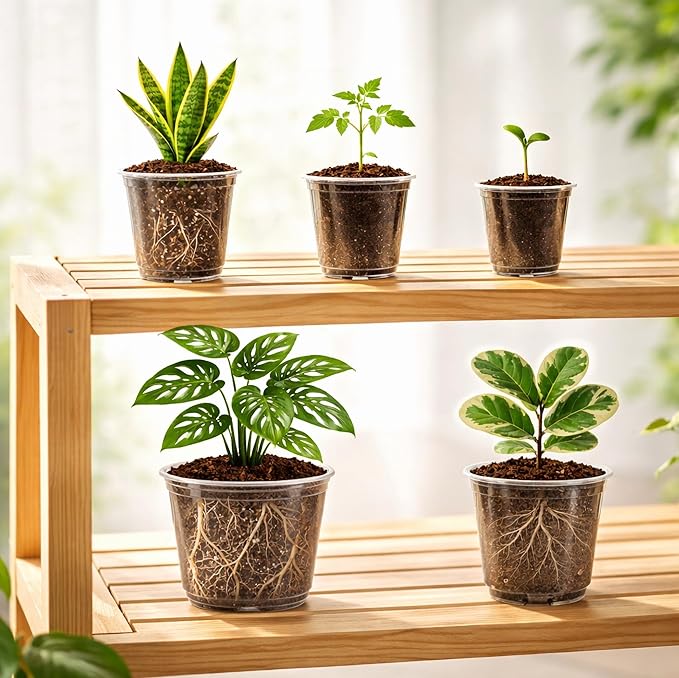 20 Pack 8/6/5/4/3.5 Inch Reinforced Large Clear Nursery Pots with Drainage Hole, Transparent Variety Pack Plastic Plant Pot for Vegetable Propagation, Root Cutting, Seed Starting - Image 6