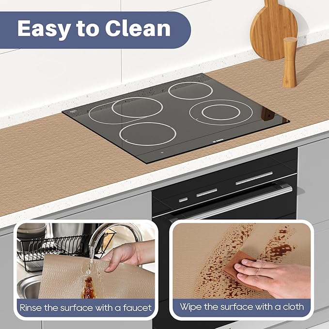 Drawer Liner, Shelf Liners for Kitchen Cabinet Waterproof & Oil-Proof Cupboard Liner Non-Slip Drawer Mat PVC Material Non Adhesive Kitchen Liner for Countertop Beige 11.8 x 59 Inches - Image 4