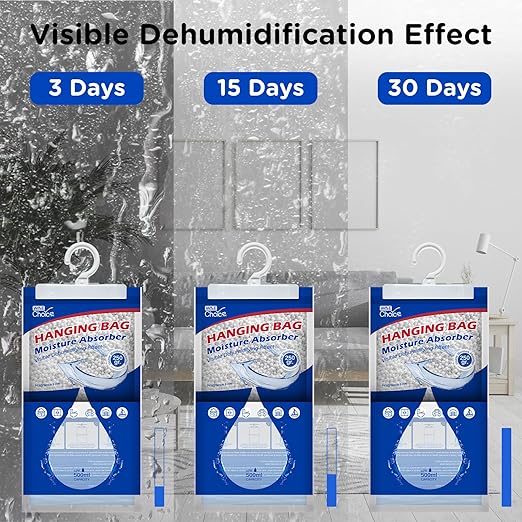 W&E Choice Moisture Absorbers Hanging Bag for Your Closet, Dehumidifier Bags for Bathroom, Fragrance Free Humidity Packs, 6 Pack - Image 5