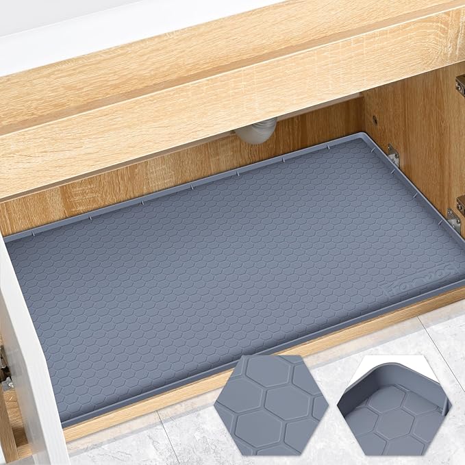 Waterproof Under Sink Mat 22" x 19", Silicone Cabinet Liner, Rubber Protector for Kitchen and Bathroom, Keeps Cabinets Clean, Dry, and Organized (Grey) by FORWOS