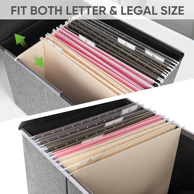 BALEINE File Organizer Box with Lid, Collapsible File Folder Organizer with Plastic Slide, Hanging File Folder Box for Office Document Storage (2 Pack, Grey) - Image 3