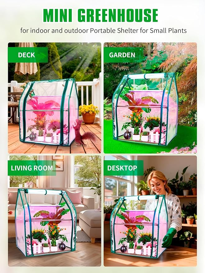 Mini Greenhouse Indoor, Mini Green House with Grow Light, 15W Full Spectrum Plant Lights & Timer for Seed Starter Tray, Indoor Outdoor Plants 24"x16"x20" - Image 8
