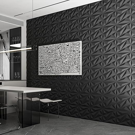 Art3dwallpanels 50 Pack 3D Wall Panel Diamond for Interior Wall Décor, PVC Flower Textured Wall Panels for Living Room Lobby Bedroom Hotel Office, Black, 12''x12'' - Image 6
