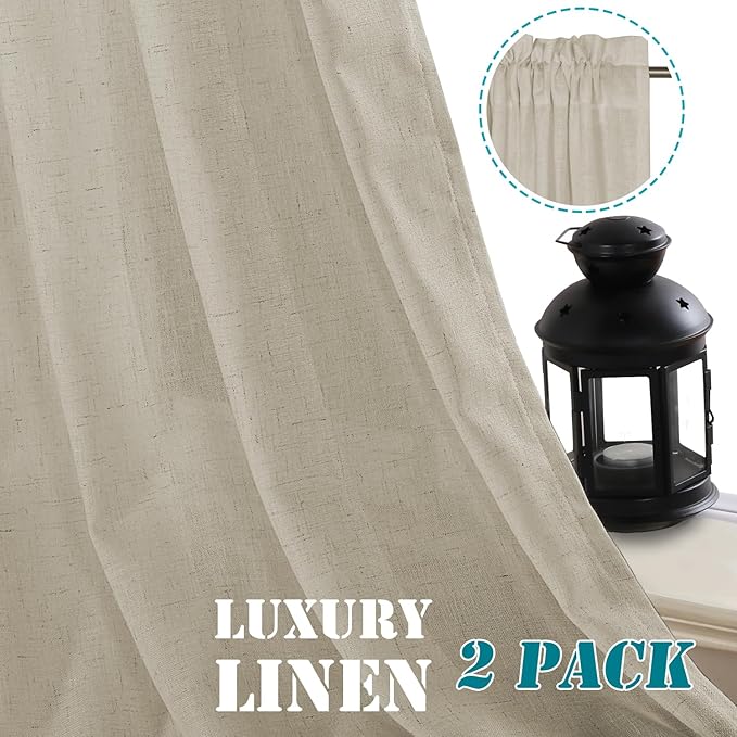 H.VERSAILTEX Linen Curtains Elegant Natural Linen Semi Sheer Curtains Energy Light Filtering Rod Pocket Window Treatments Panels for Living Room (Set of 2, Castle Wall, 52 inch W X 108 inch L) - Image 8