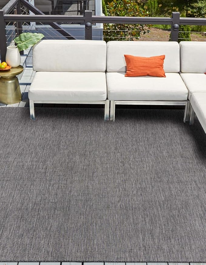 Unique Loom Outdoor Solid Collection Area Rug (10' Square Black/Ivory) by UniqueLoom
