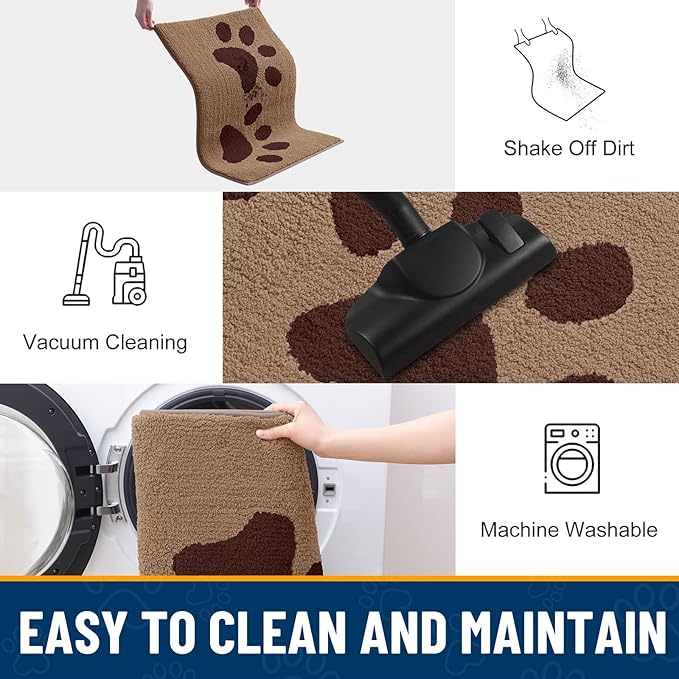 Smiry Dog Door Mat for Muddy Paws, Absorbs Moisture and Dirt, Low-Profile Entryway Mat with Non-Slip Backing, Entry Indoor Outdoor Doormat for Inside Floor (47x24 Inches, Beige, Paw) - Image 8