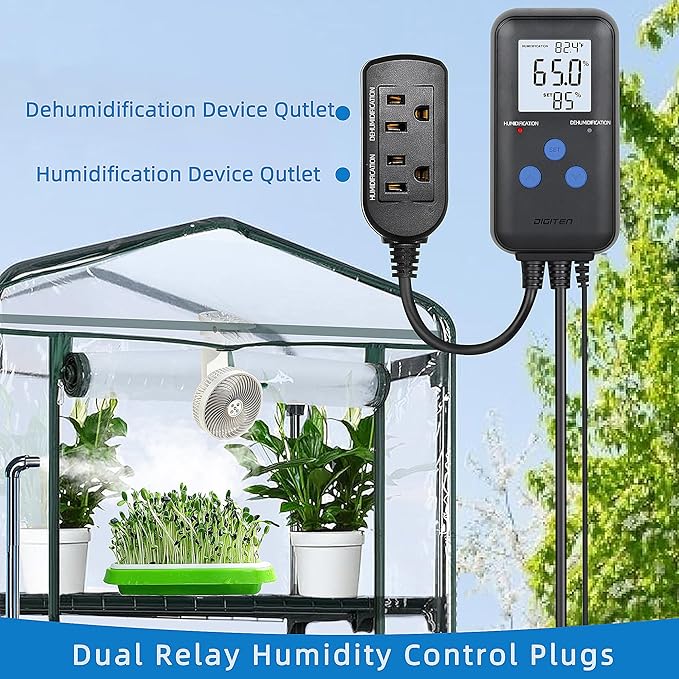 Digital Humidity Controller, Pre-Wired Humidity Controlled Dual Stage Outlets for Mushroom Growing, Reptile, Grow Tent, Humidifier/Dehumidifier - Image 5