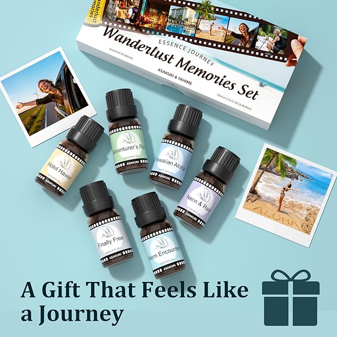 ASAKUKI Diffuser Oil Set - 6 Travel-Inspired Hotel Collection Essential Oils Set for Home & Diffusers - Hotel Haven, Neon & Rain, Hawaiian Aloha, Warm Encounters, Finally Free, Adventurer’s Rush - Image 7