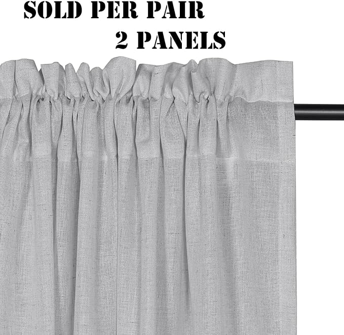 H.VERSAILTEX Dove Curtains 96 Inches Long for Living Room 2 Panels Rod Pocket Airy Flowy Lightweight Semi Sheer Linen Curtains for Boys Bedroom Dining Country Chic Decoration 52x96 Inch Length 8 FT - Image 2