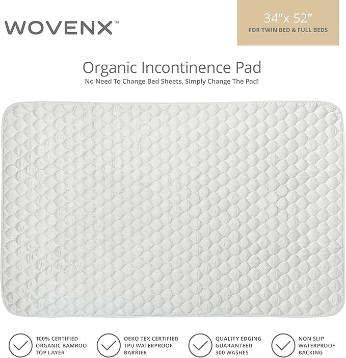 Organic Incontinence Pads for Kids & Toddlers - 5 Layer Waterproof Protectors for Overnight Bed Wetting - Reusable & Washable Pee Pads - Fits Twin to Full Size Beds - 34" x 52" White - Image 6