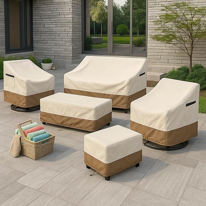 Outdoor Patio Chair Covers Waterproof, 28W x 33D x 38.5H inches Weather Resistant Patio Furniture Cover All-Weather Protection Heavy Duty 600D 2-Pack Beige and Brown - Image 7