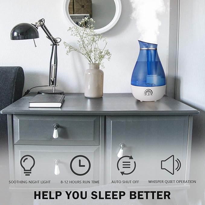 TRY & DO Plant Humidifier Indoor 2.5L Cool Moisture Humidifiers for Bedroom Air Humidifier with Night Light Up to 12 Hours Auto Shut Off (2.5L, Blue) - Image 3