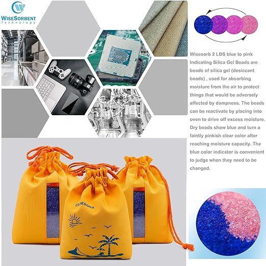 2 Sets 1000g Rechargeable Silica Gel Beads with 1 Cloth Bag, Indicating Blue Desiccants Beads [3-5mm] Moisture Absorber Desiccant Packs for Storage - Image 8